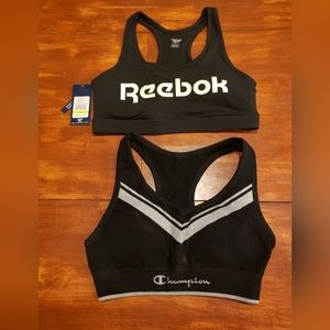 Lot of 2 large womens sports bras 1 reebok nwt tags 1 champion w/o tags
